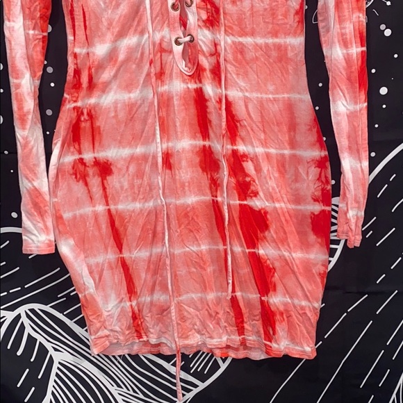 PINK & RED TYE DYE LONG SLEEVE DRESS - Picture 3 of 4